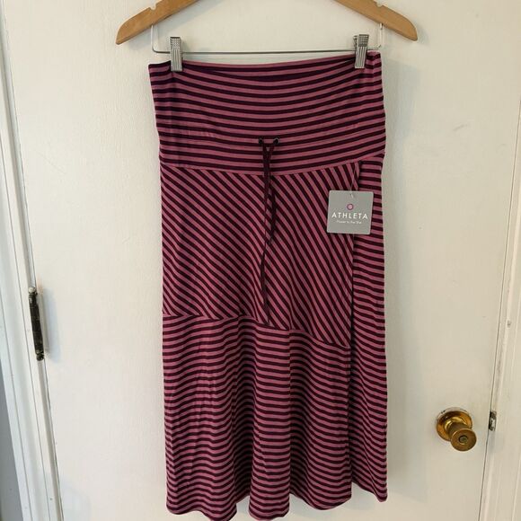 Athleta Women’s S Faux Wrap Skirt Striped Pink Purple Mid Length NWT - Picture 1 of 9